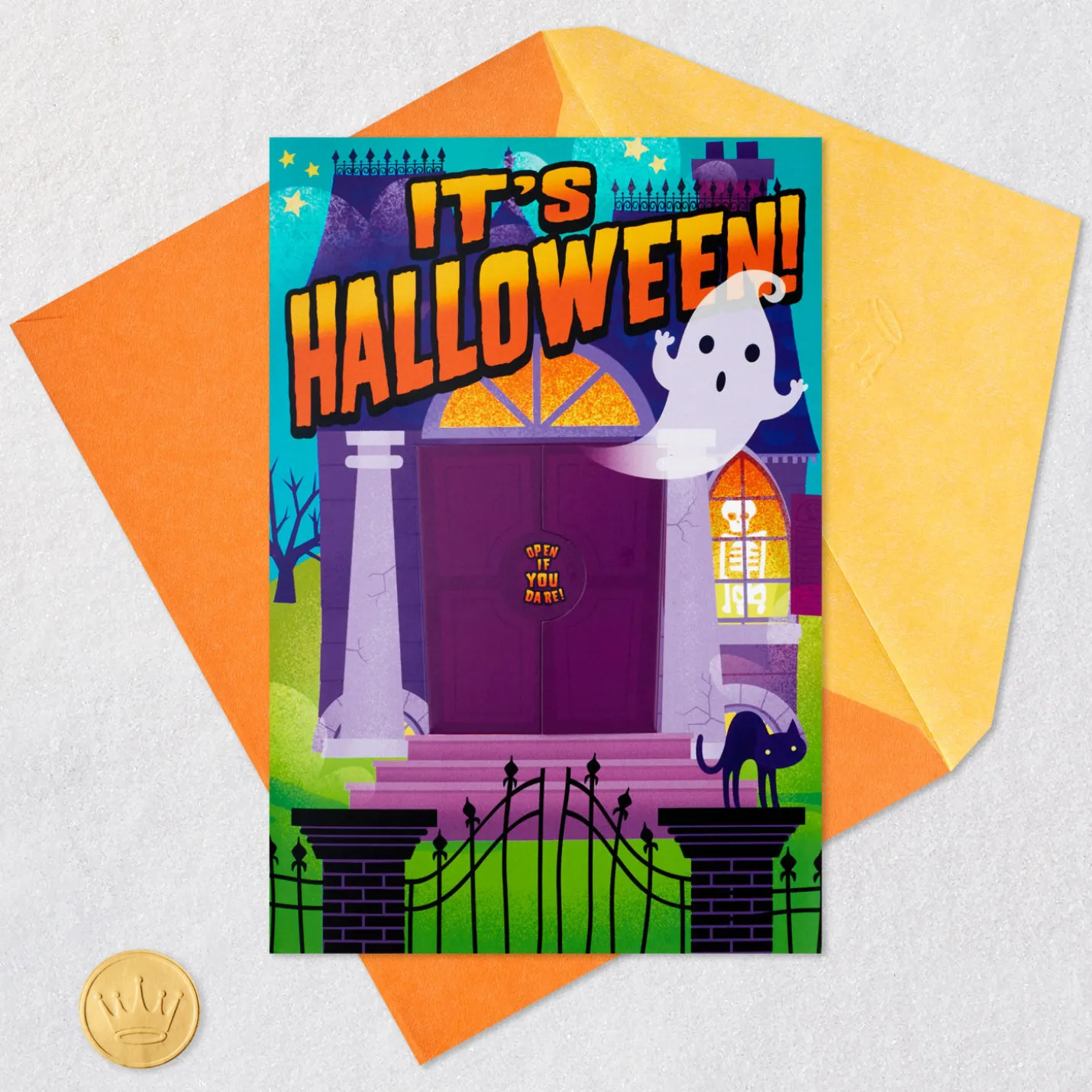 Haunted House Funny Musical Pop-Up Halloween Card With Spinning Bat