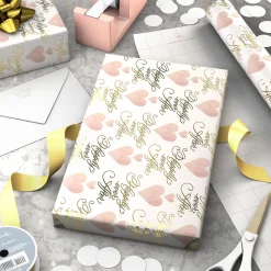 Hearts and Happily Ever After on Blush Wrapping Paper Roll, 20 sq. ft.