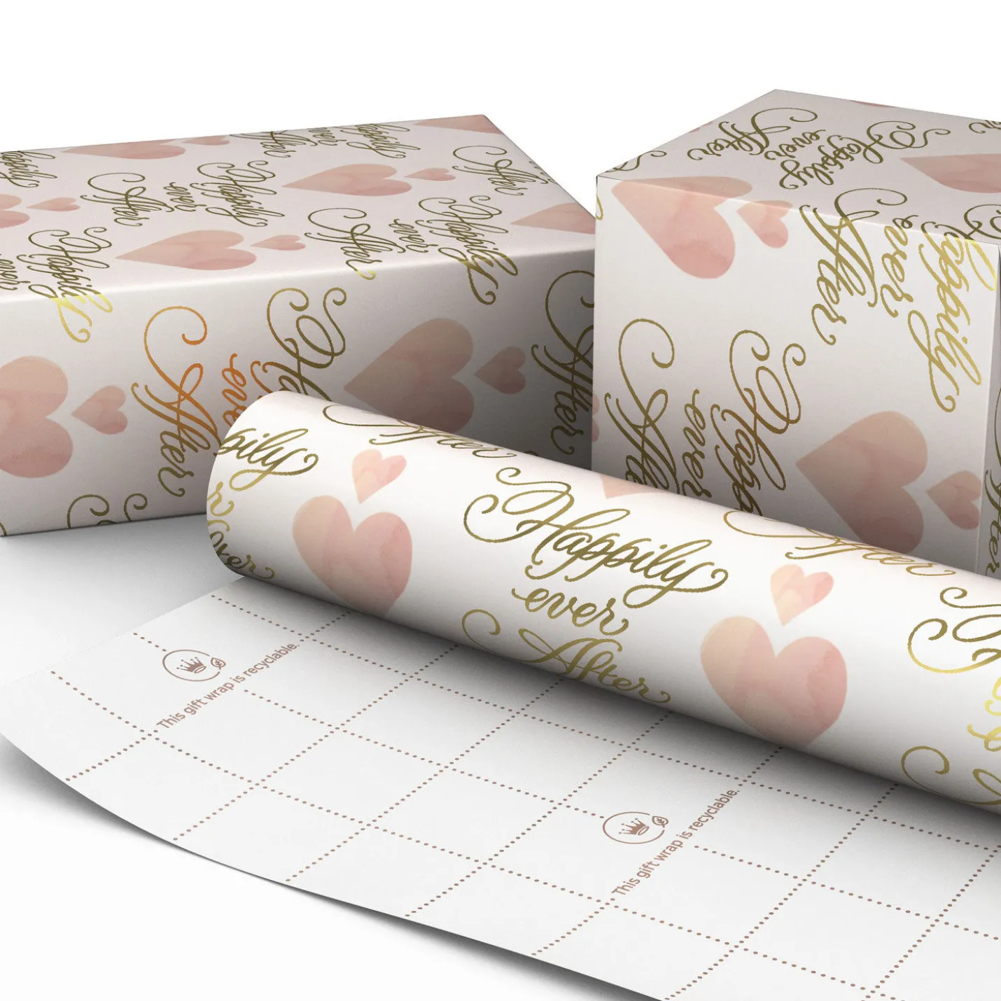 Hearts and Happily Ever After on Blush Wrapping Paper Roll, 20 sq. ft.