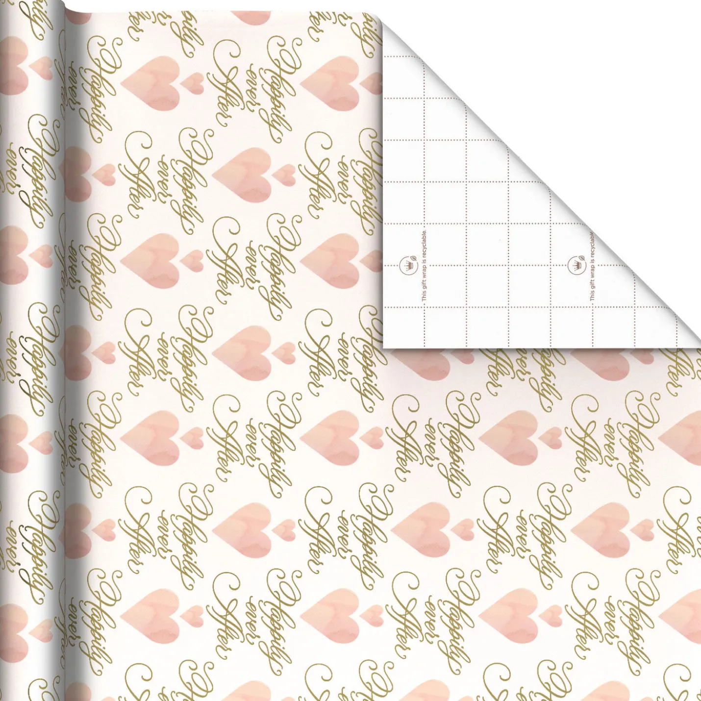 Hearts and Happily Ever After on Blush Wrapping Paper Roll, 20 sq. ft.