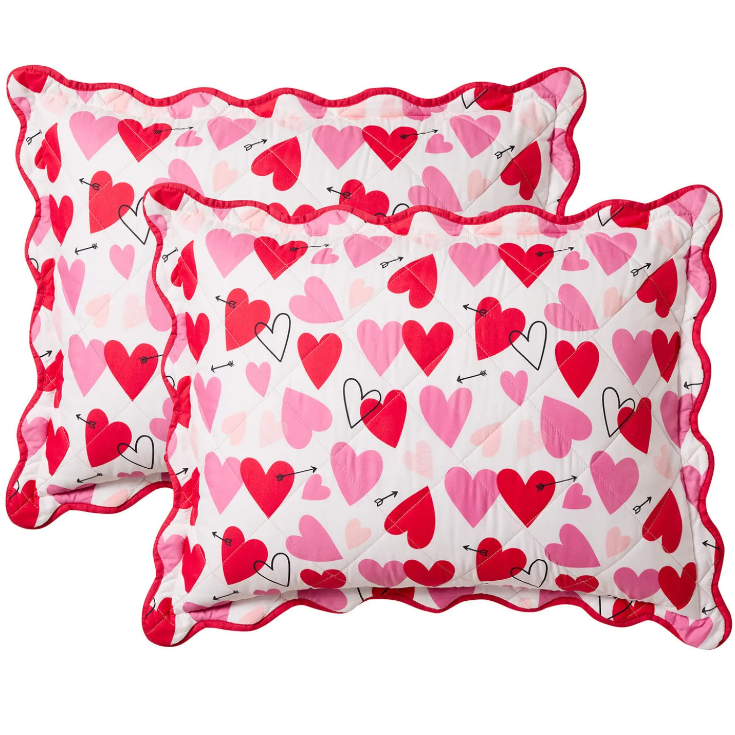 Hearts Print Reversible Quilt and Sham Set
