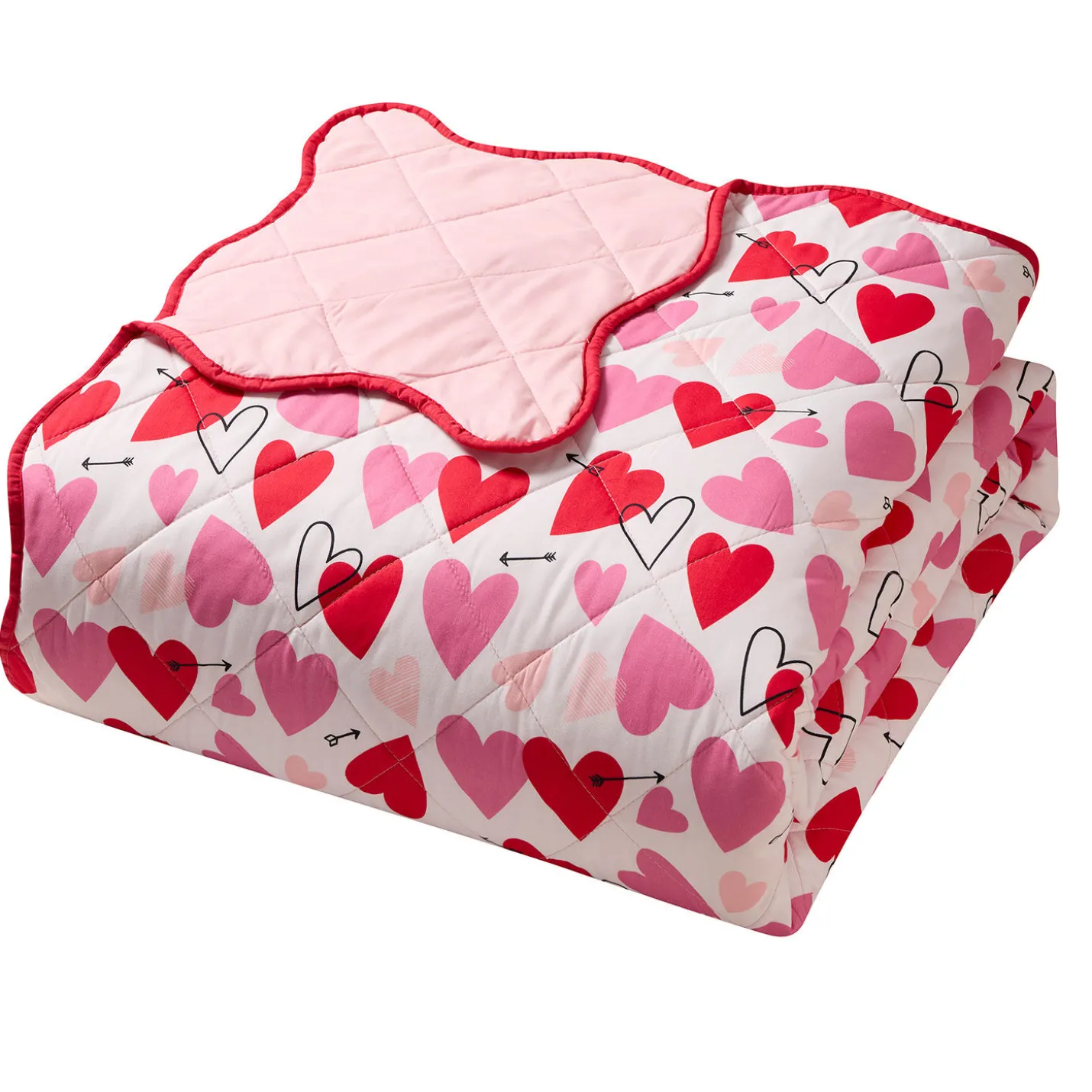 Hearts Print Reversible Quilt and Sham Set