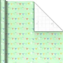 Hello Baby Pennants on Mint Green Wrapping Paper Roll, 20 sq. ft.