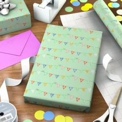 Hello Baby Pennants on Mint Green Wrapping Paper Roll, 20 sq. ft.