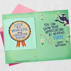 Hey Sis, I Remembered Funny Birthday Card With Sticker for Her