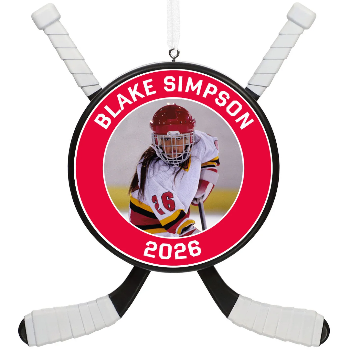 Hockey Star Personalized Photo Ornament, Custom Photo and Text