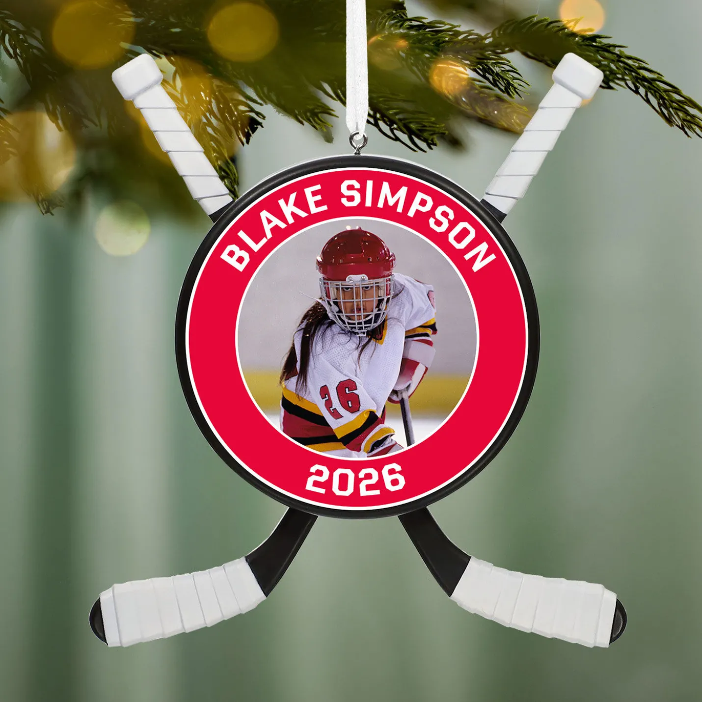 Hockey Star Personalized Photo Ornament, Custom Photo and Text