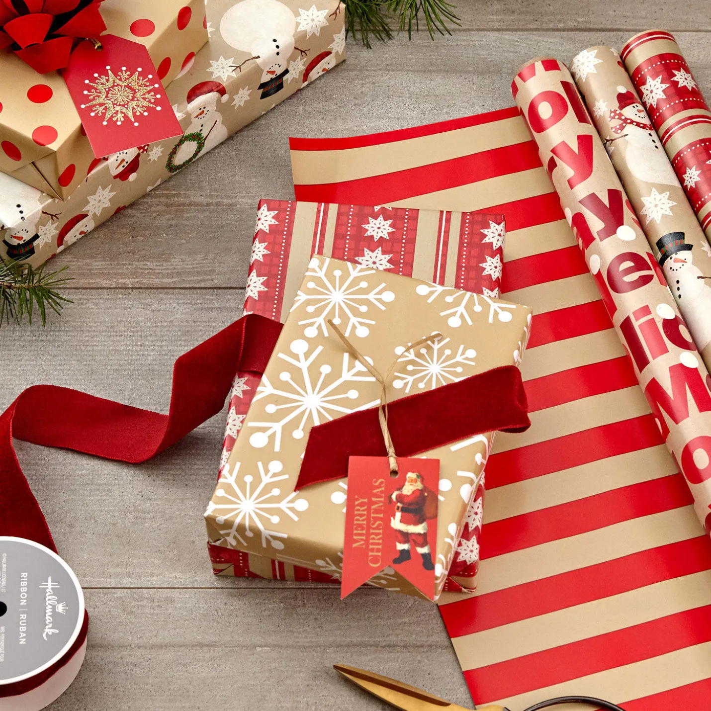 Holiday Kraft 3-Pack Assorted Reversible Wrapping Paper Roll Bundle, 120 sq. ft. total
