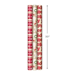 Holiday Kraft 3-Pack Assorted Reversible Wrapping Paper Roll Bundle, 120 sq. ft. total