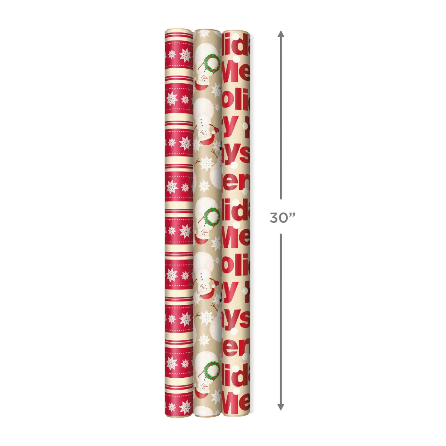 Holiday Kraft 3-Pack Assorted Reversible Wrapping Paper Roll Bundle, 120 sq. ft. total