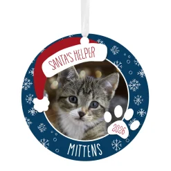 Holiday Pet Round Metal Personalized Ornament, Custom Photo and Text