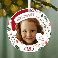 Holiday Round Metal Personalized Ornament, Custom Photo and Text