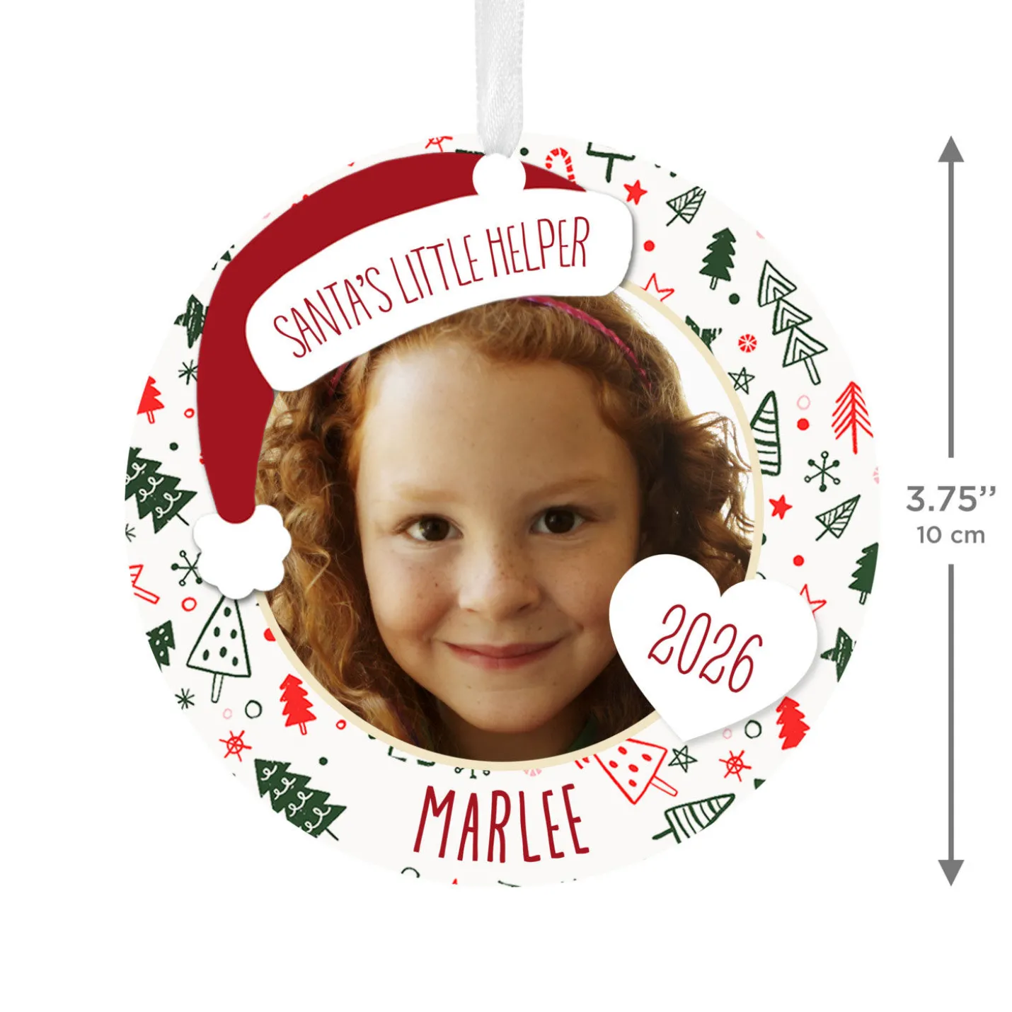 Holiday Round Metal Personalized Ornament, Custom Photo and Text