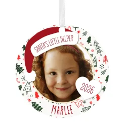 Holiday Round Metal Personalized Ornament, Custom Photo and Text