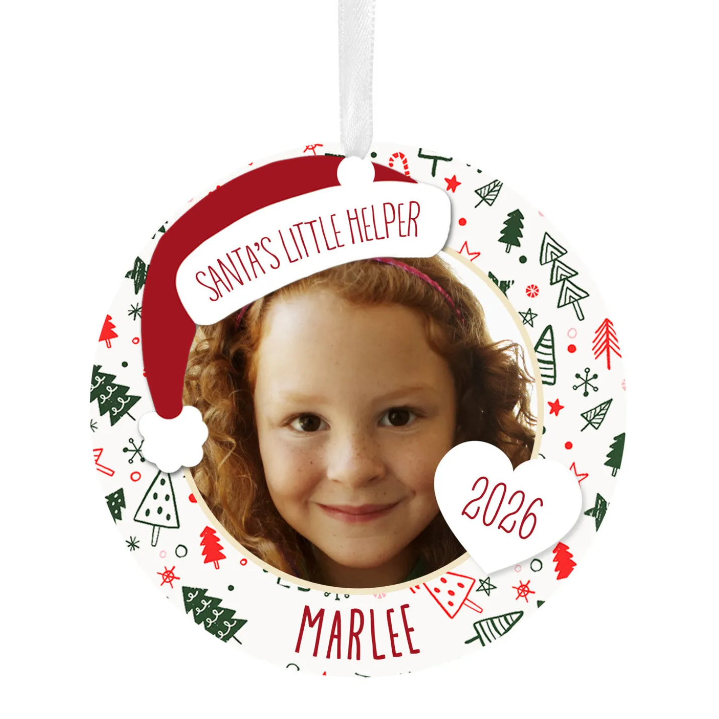 Holiday Round Metal Personalized Ornament, Custom Photo and Text