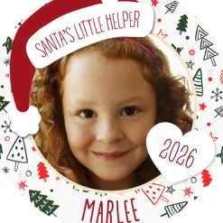 Holiday Round Metal Personalized Ornament, Custom Photo and Text