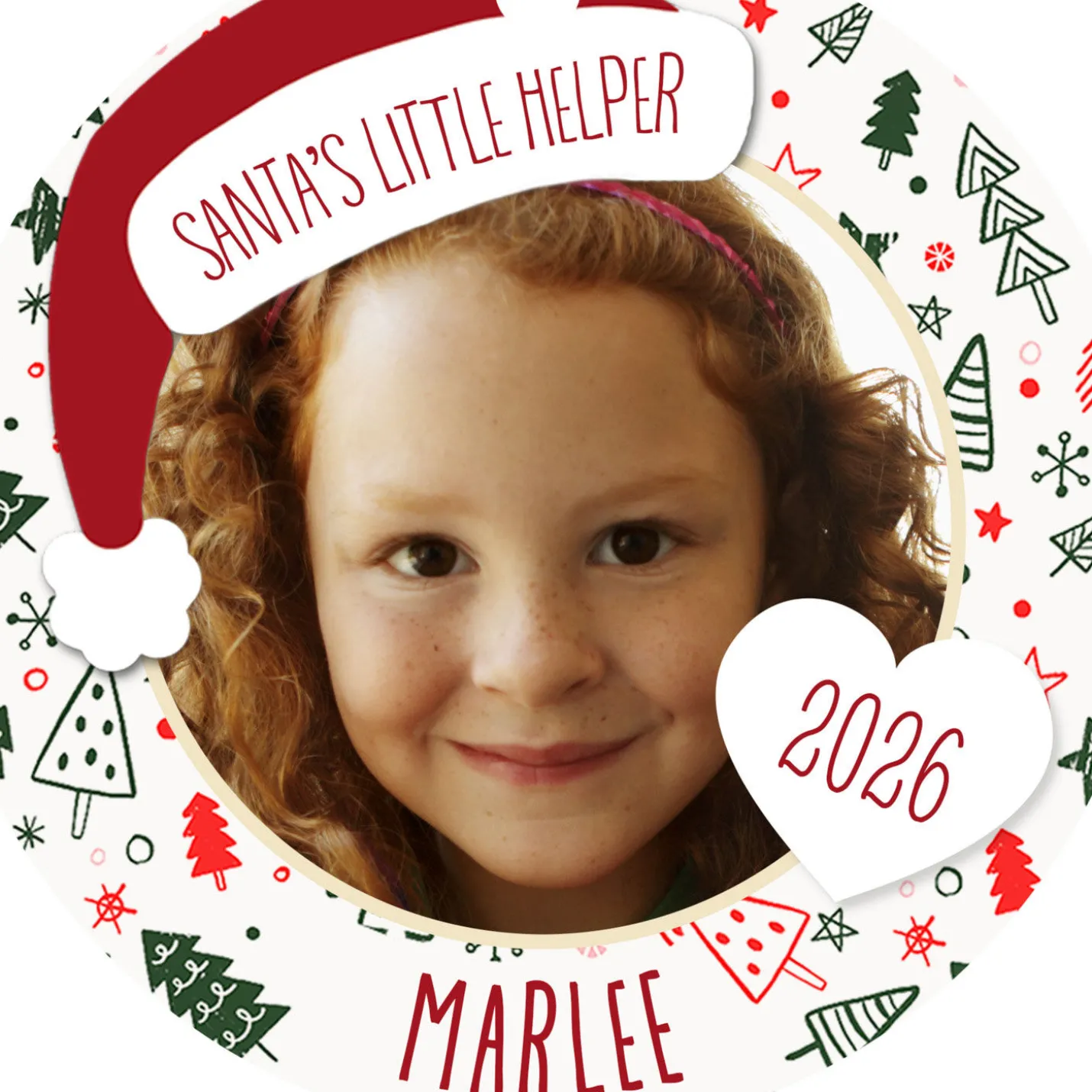 Holiday Round Metal Personalized Ornament, Custom Photo and Text