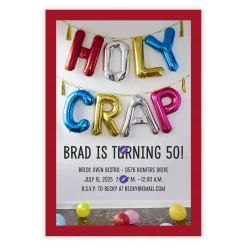Holy Crap Balloons Flat Birthday Invitation