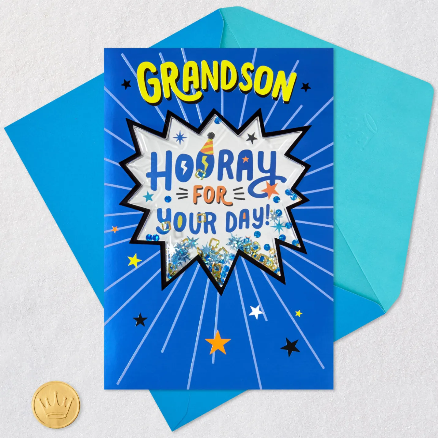 Hooray for Your Day Confetti Shaker Birthday Card for Grandson