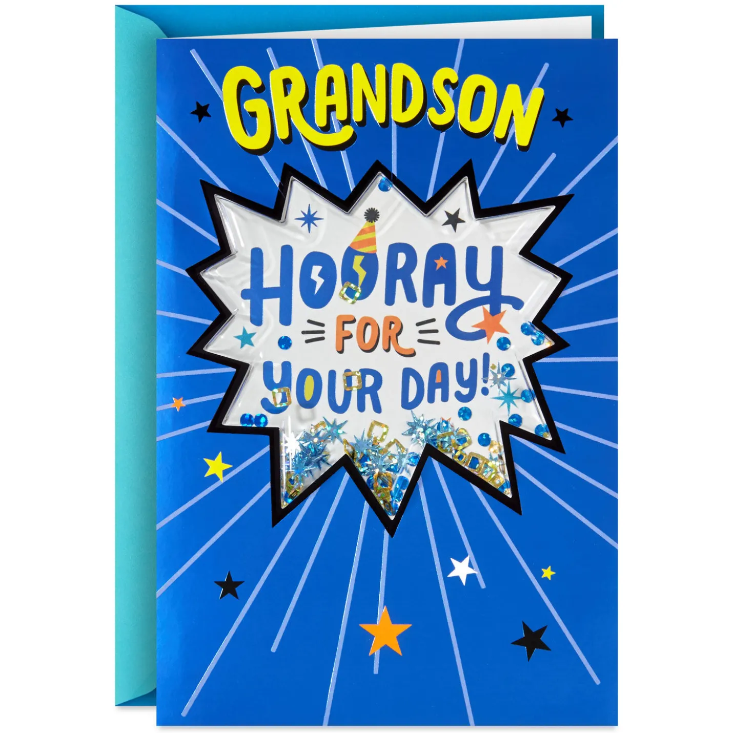 Hooray for Your Day Confetti Shaker Birthday Card for Grandson