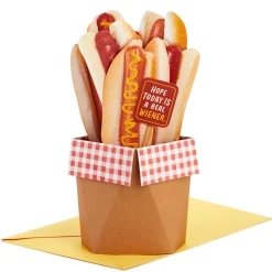 Hope Today Is a Real Wiener Hot Dog Bouquet Funny 3D Pop-Up Card