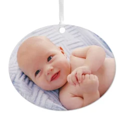 Horizontal Oval Metal Personalized Ornament, Custom Photo