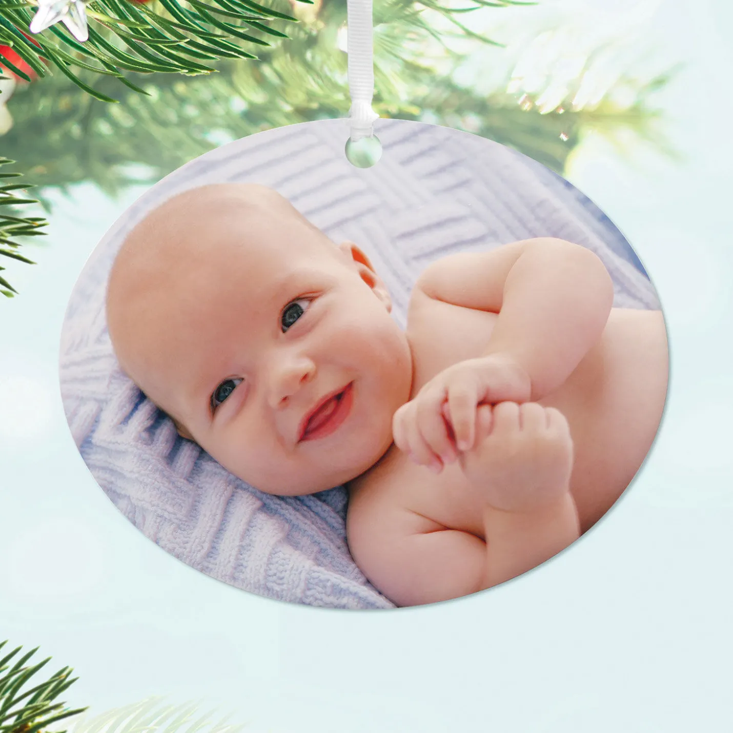 Horizontal Oval Metal Personalized Ornament, Custom Photo