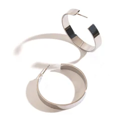 Howard's Jewelry Large Flat Silver Hoop Earrings