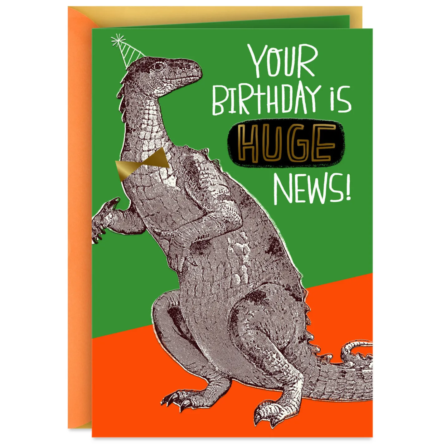 Huge News Party Dinosaur Funny Birthday Card for Kids