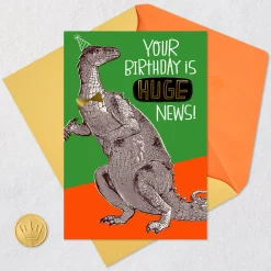 Huge News Party Dinosaur Funny Birthday Card for Kids