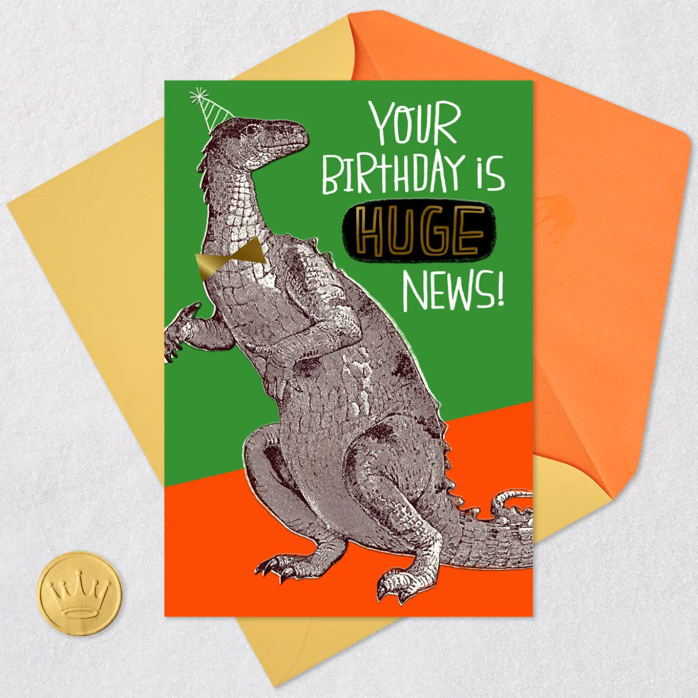 Huge News Party Dinosaur Funny Birthday Card for Kids