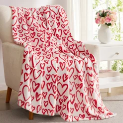 Illustrated Hearts Throw Blanket, 50x70