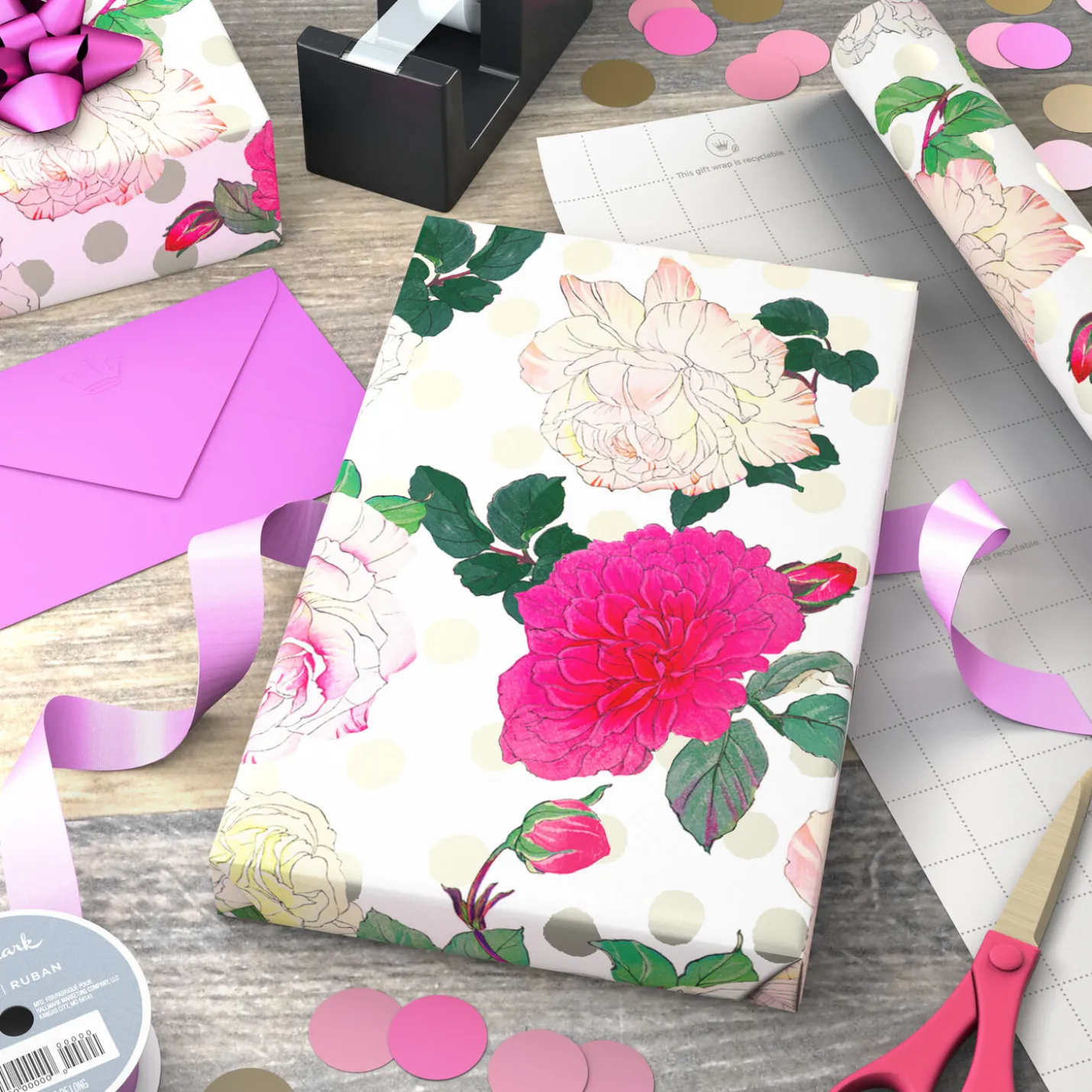 Illustrated Roses Wrapping Paper, 20 sq. ft.