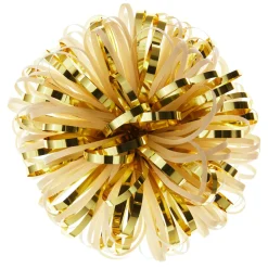 5" Ivory and Gold Metallic Pom-Pom Gift Bow