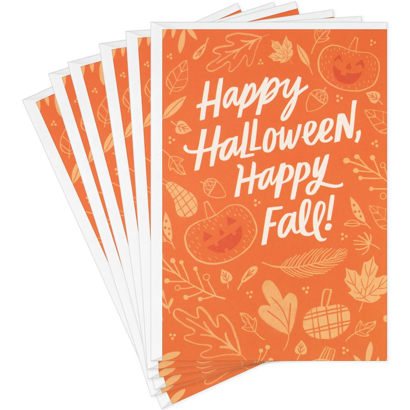 Jack-o'-Lanterns and Fall Leaves Halloween Cards, Pack of 6