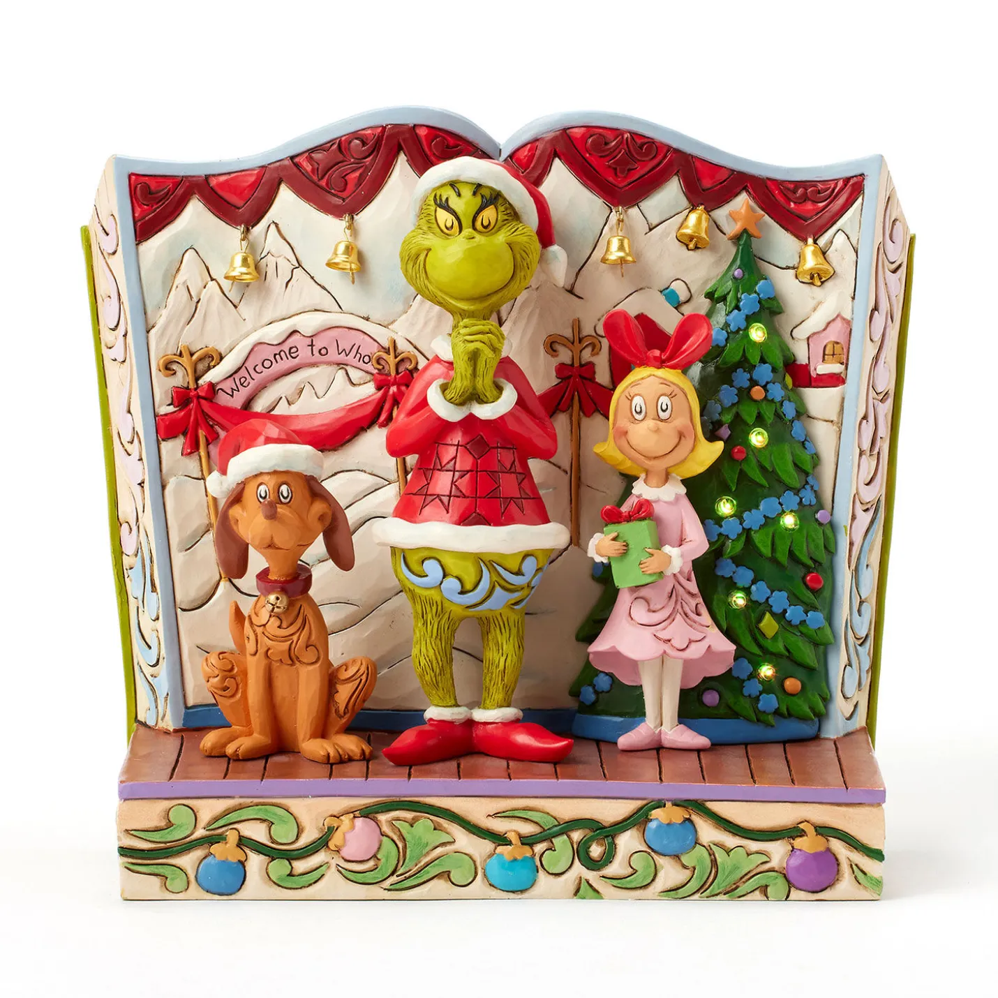 Jim Shore Grinch and Friends Light-Up Storybook Figurine, 6.2"