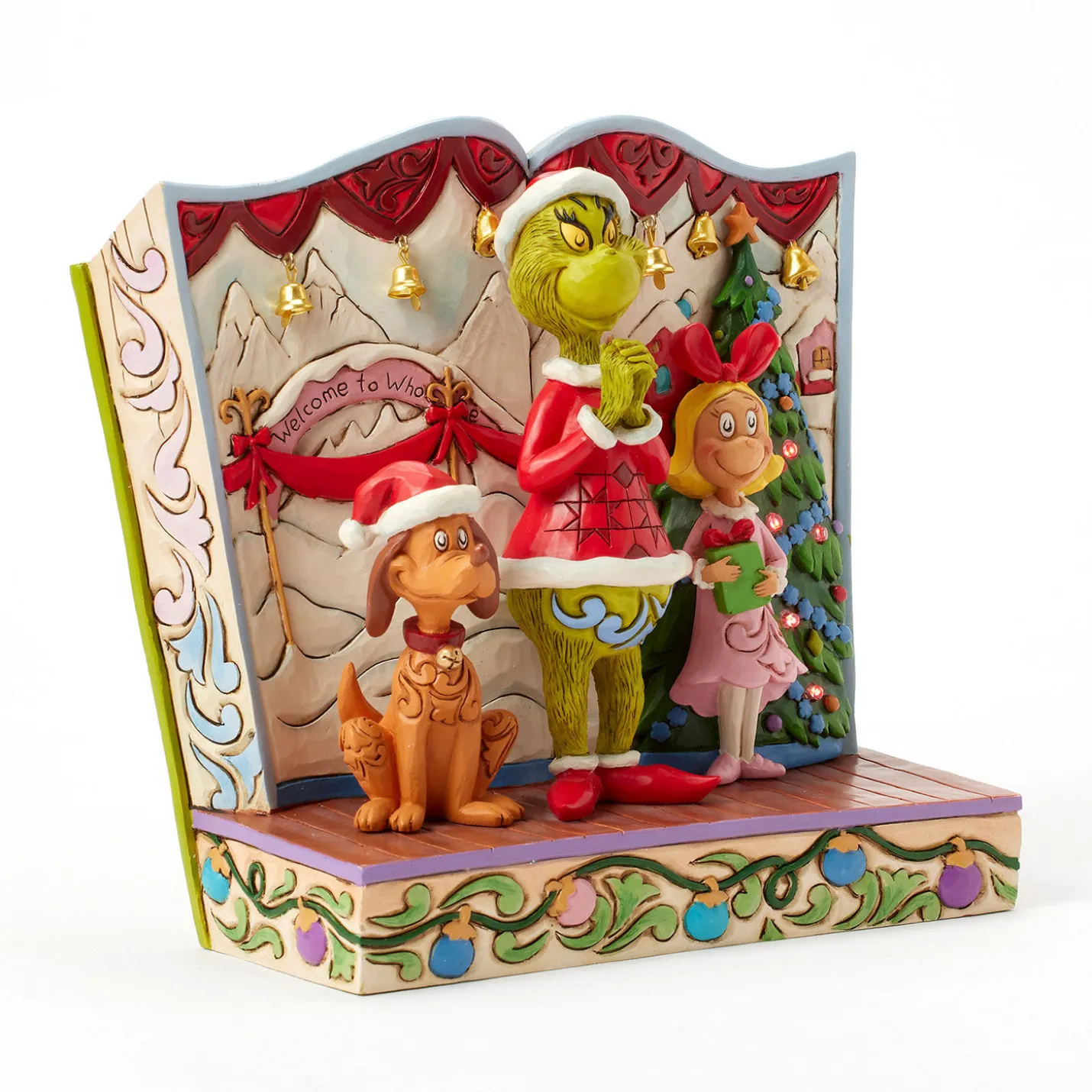 Jim Shore Grinch and Friends Light-Up Storybook Figurine, 6.2"