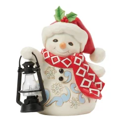 Jim Shore Heartwood Creek Snowman With Oversized Lantern Figurine, 4.8