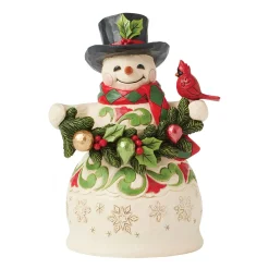 Jim Shore Heartwood Creek Snowman With Garland and Cardinal Figurine, 8.75"
