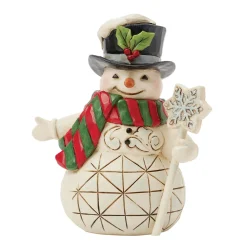 Jim Shore Heartwood Creek Snowman With Snowflake Cane Mini Figurine, 3.82"