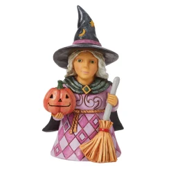 Jim Shore Heartwood Creek Witch Holding Pumpkin Mini Figurine, 3.9"