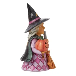 Jim Shore Heartwood Creek Witch Holding Pumpkin Mini Figurine, 3.9"