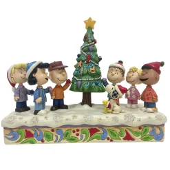 Jim Shore Peanuts Gang With Light-Up Musical Christmas Tree Figurine, 8"