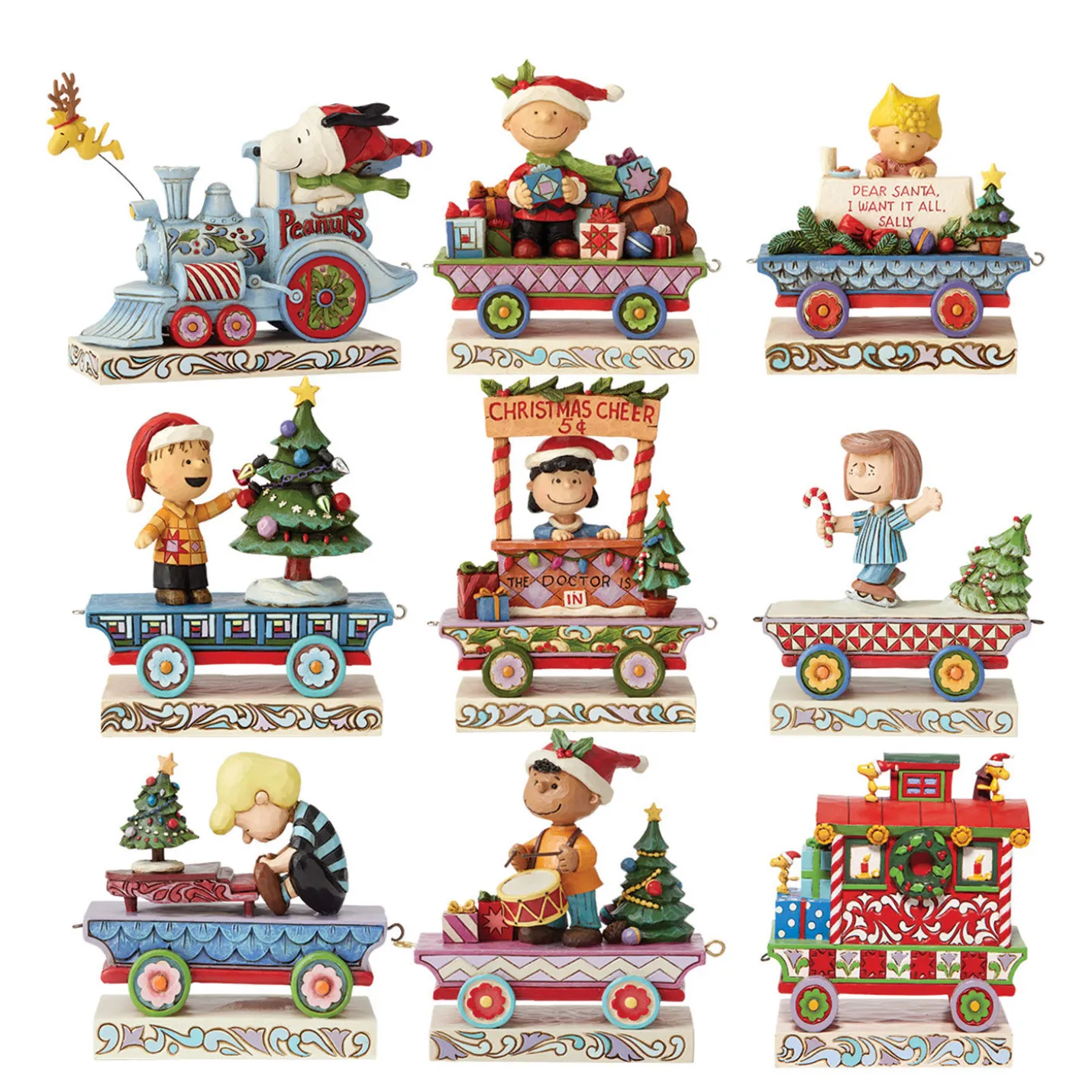 Jim Shore Peanuts Holiday Train Figurines, Set of 9
