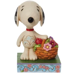 Jim Shore Peanuts Snoopy Basket of Tulips Figurine, 4.9"