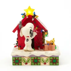 Jim Shore Peanuts Snoopy Decorating Doghouse Light-Up Figurine, 6.3"