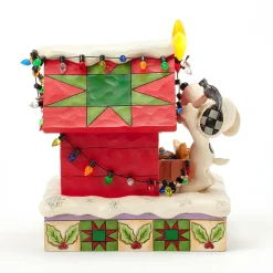 Jim Shore Peanuts Snoopy Decorating Doghouse Light-Up Figurine, 6.3"