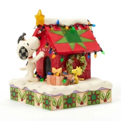 Jim Shore Peanuts Snoopy Decorating Doghouse Light-Up Figurine, 6.3