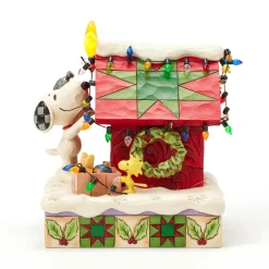 Jim Shore Peanuts Snoopy Decorating Doghouse Light-Up Figurine, 6.3