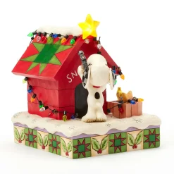 Jim Shore Peanuts Snoopy Decorating Doghouse Light-Up Figurine, 6.3